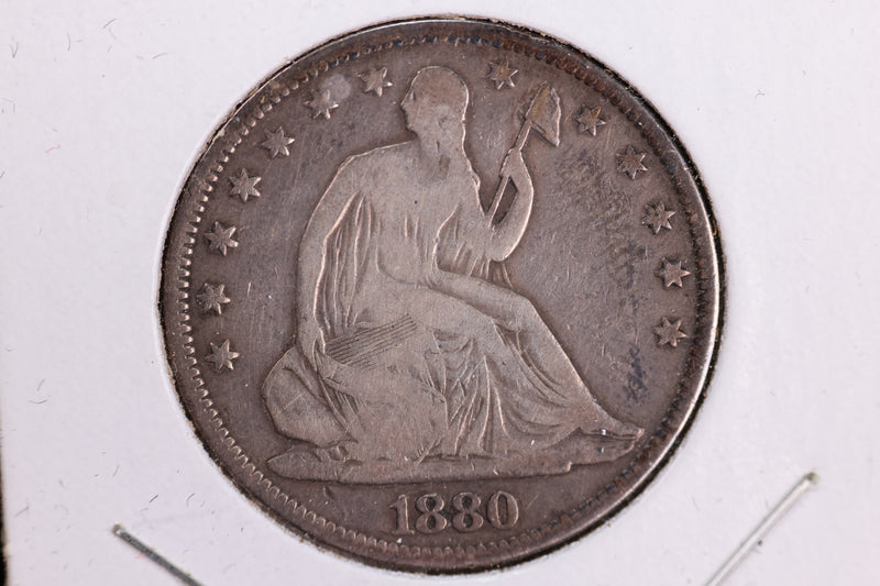 1880 Liberty Seated Half Dollar, Affordable Circulated Coin. Store Sale