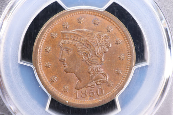 1850 Large Cents, Choice Eye Appeal, PCGS Certified MS-64 BN, Store#23081603