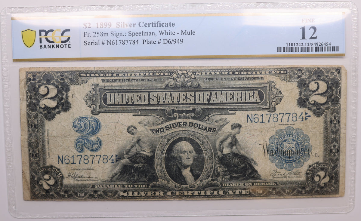 1899 $2 Silver Certificate, Fr#258 Mule, PCGS F-12, Circulated Note, Sale #GLSC006.