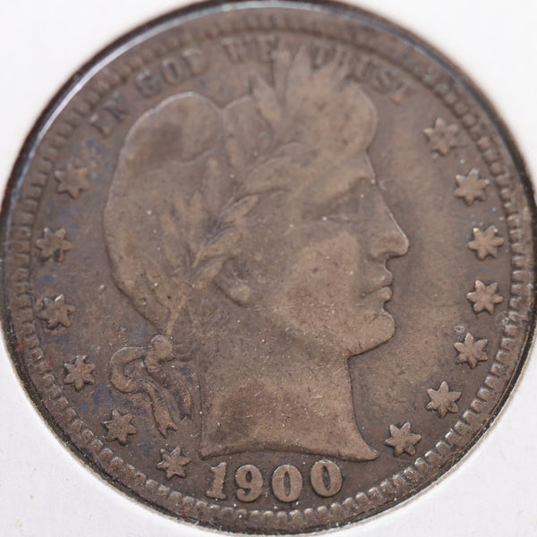 1900 Barber Quarter, Very Good Circulated Coin, Store #QR858