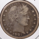 1901 Barber Quarter, Very Good+ Circulated Coin, Store
