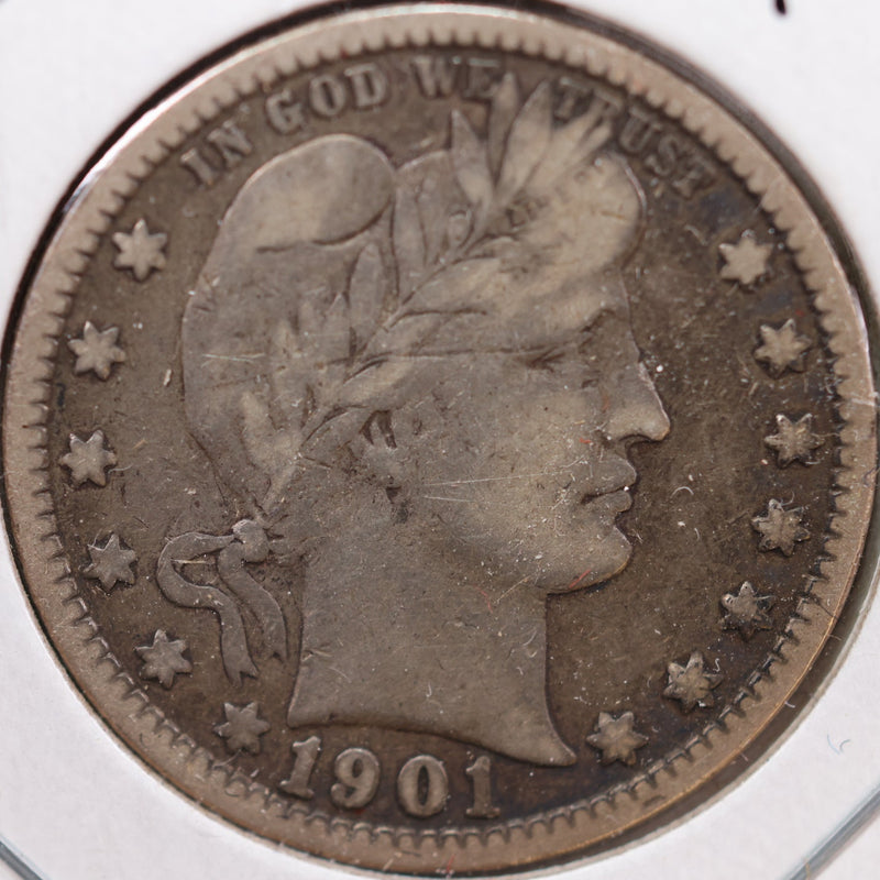 1901 Barber Quarter, Very Good+ Circulated Coin, Store