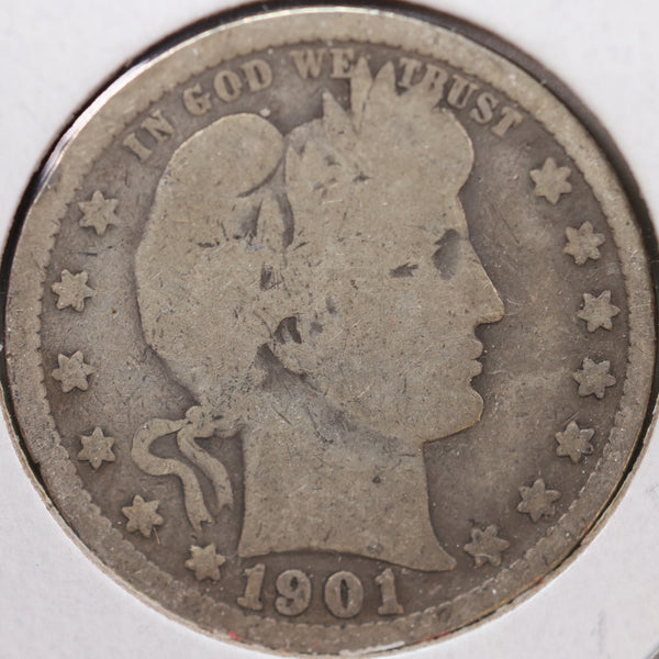1901 Barber Quarter, About Good Circulated Coin, Store #QR864