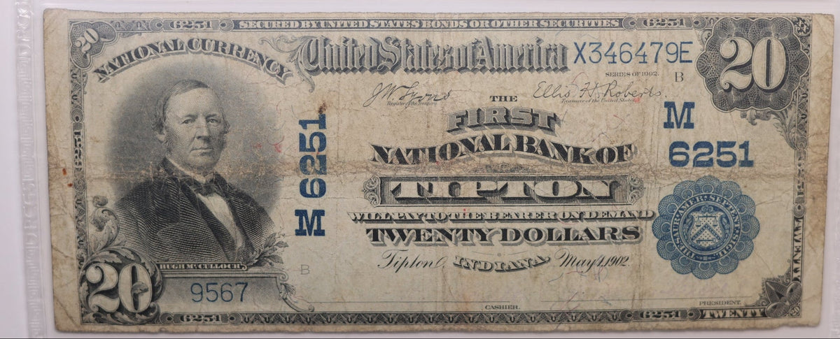 1902 $5 National Currency. CH# 6251, Tipton, Indiana.  PCGS Fine-12, Store #NBN018.