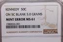 U.S. Mint Error, 'Kennedy Half on a Nickel Planchet', NGC MS61, Store