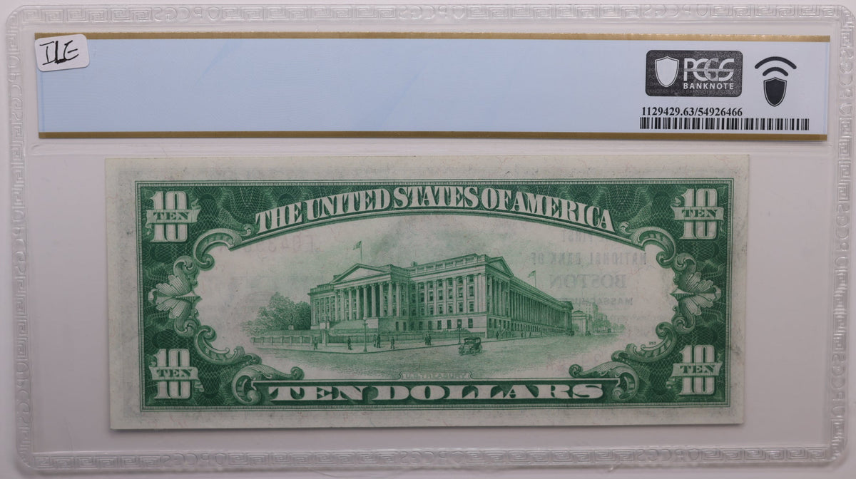 1929 $10 National Bank Note, CH# 200, Boston, MA. PCGS CU-63 PPQ, Store #NBN036.