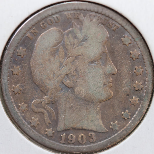1903 Barber Quarter, Very Good Circulated Coin, Store #QR874