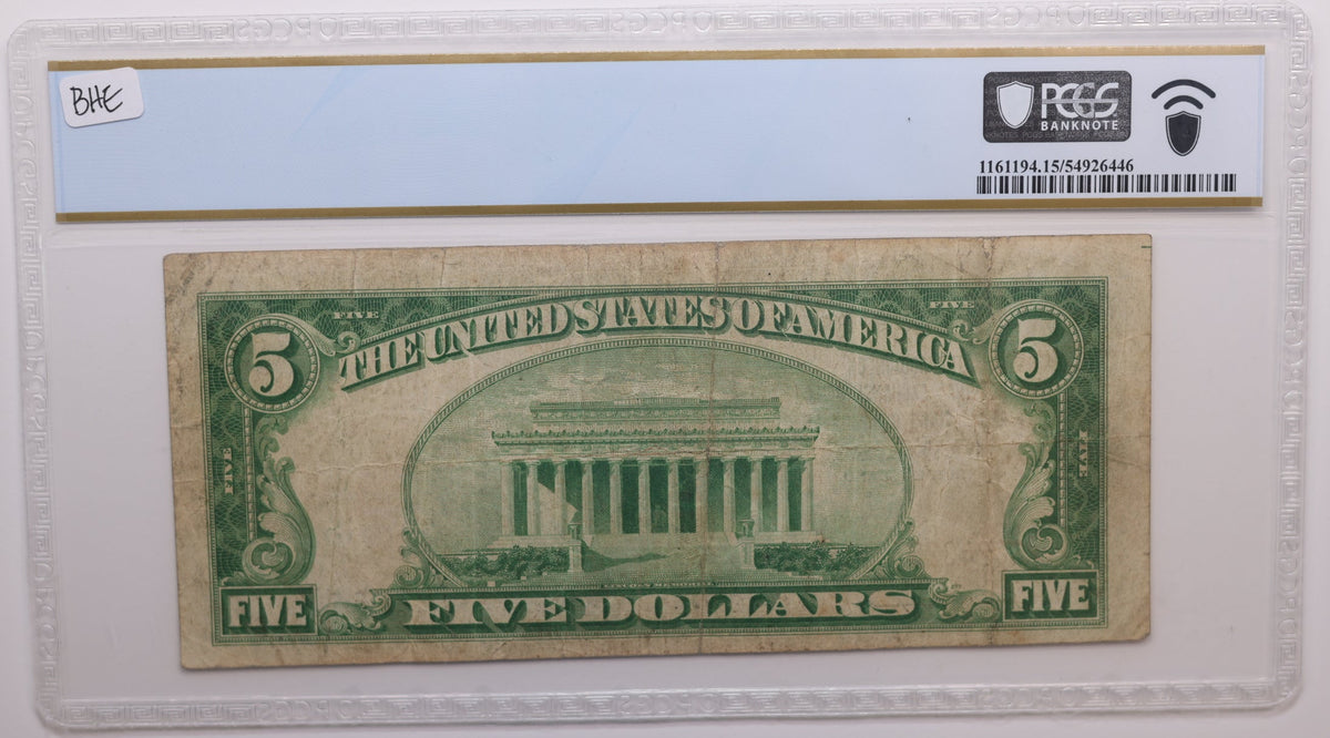 1929 $5 National Bank Note, CH# 1546, Newport, R.I. PCGS F-15, Store #NBN051.