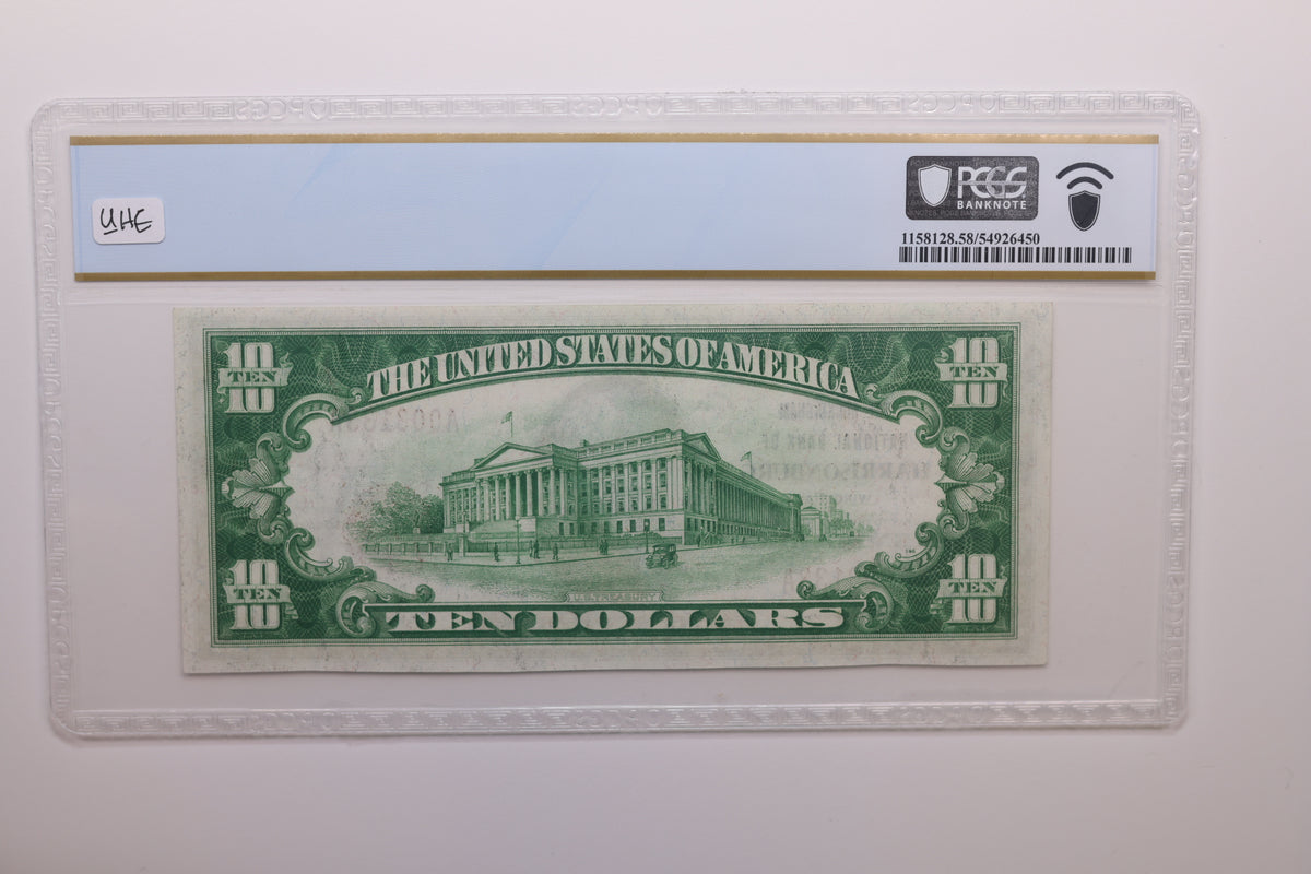 1929 $10 National Bank Note, CH# 5261, Harrisonburg, VA.  PCGS AU-58, Store #NBN070.