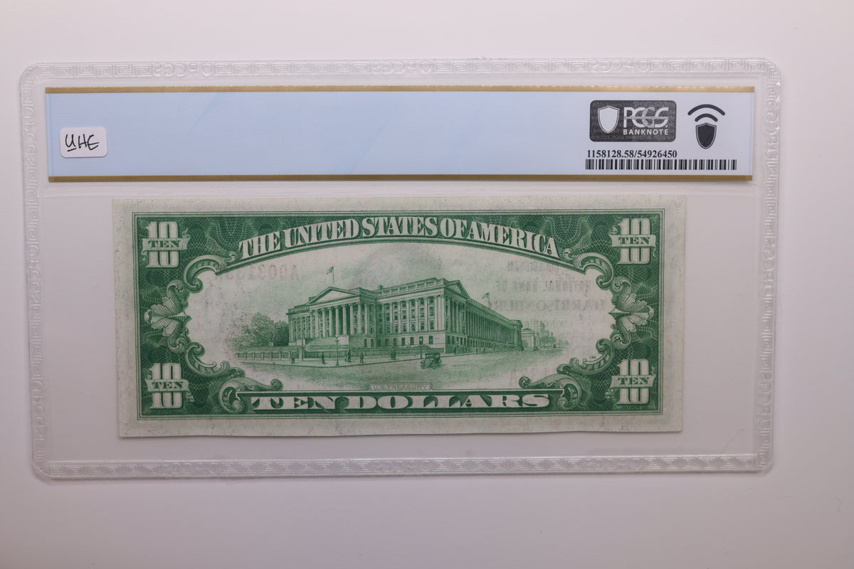 1929 $10 National Bank Note, CH# 5261, Harrisonburg, VA.  PCGS AU-58, Store #NBN070.