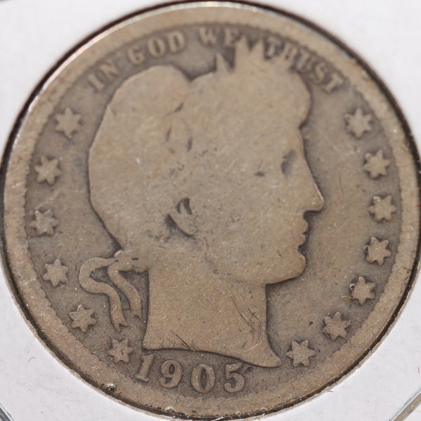 1905 Barber Quarter, About Good Circulated Coin, Store #QR885