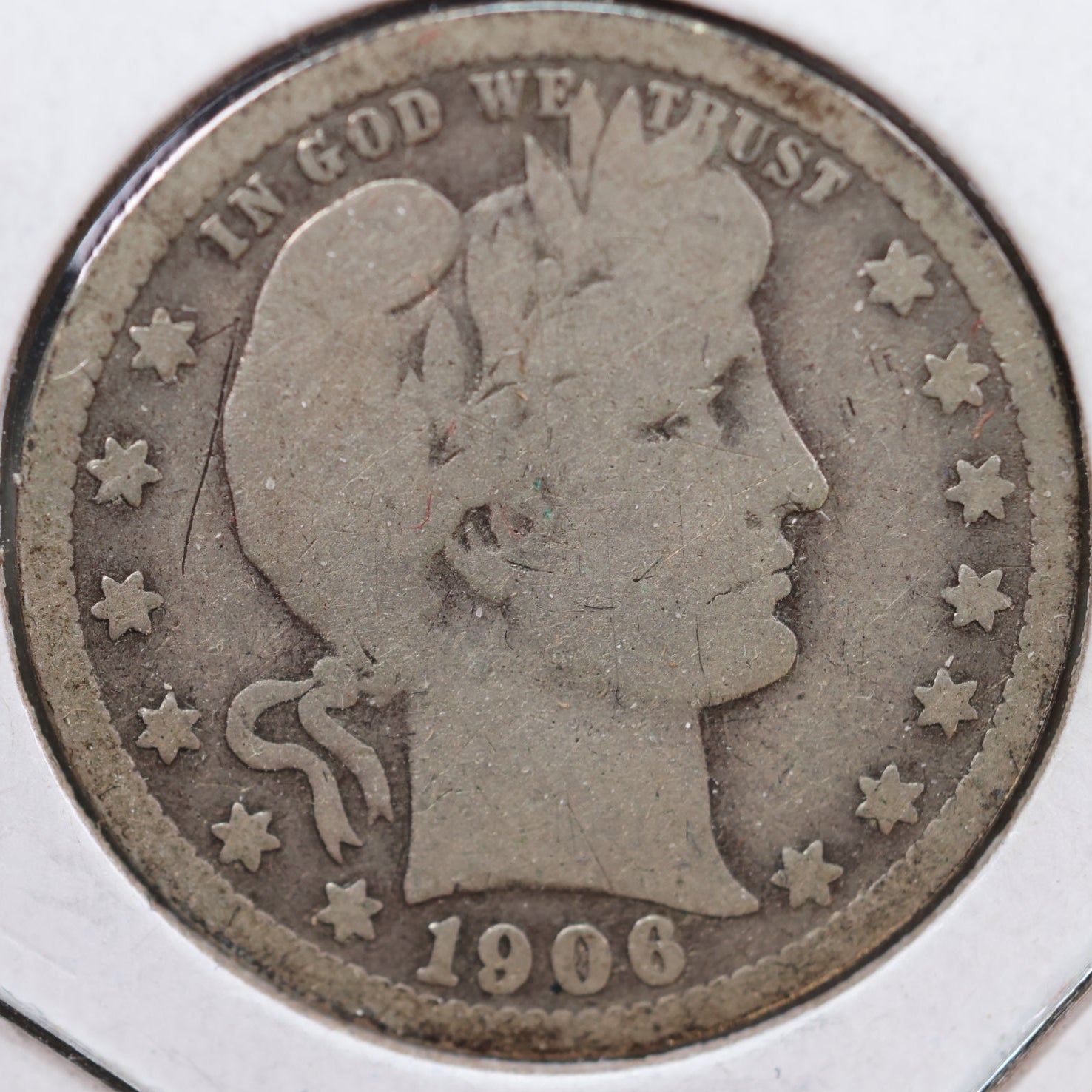 1906 Barber Silver Quarter, Very Good Circulated Coin, Store #QR890