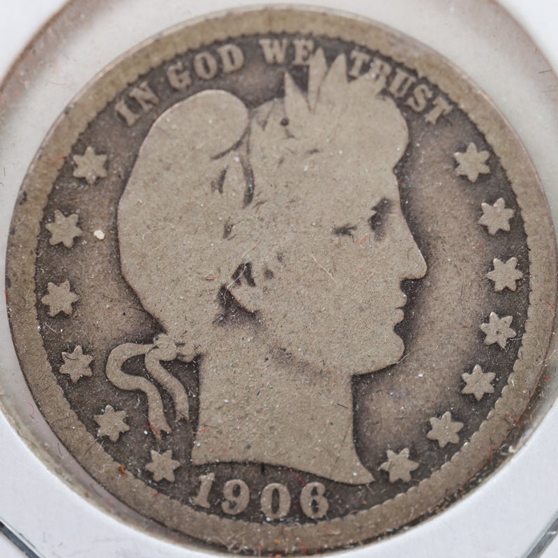 1906 Barber Quarter, Very Good Circulated Coin, Store
