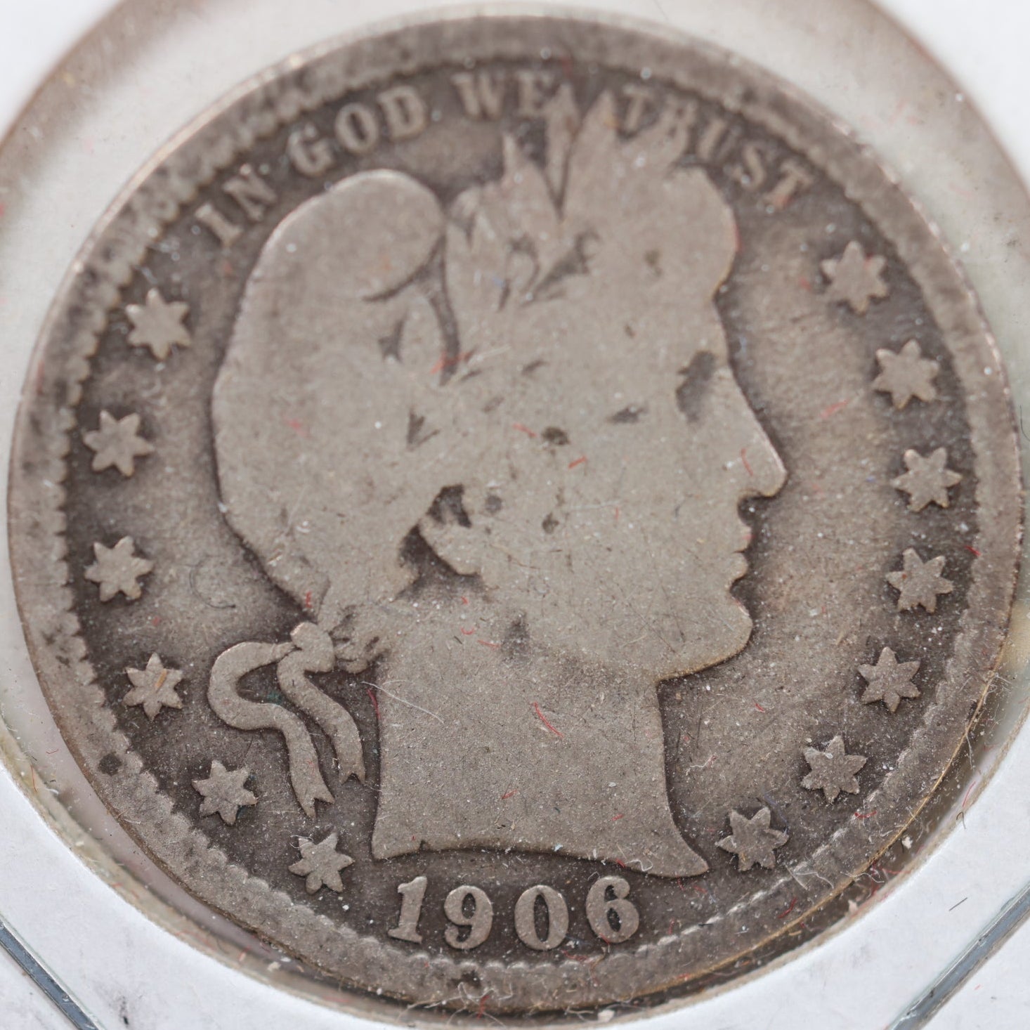 1906-O Barber Silver Quarter, Very Good Circulated Coin, Store #QR894