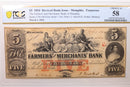 1854 $5, Memphis, Tennessee., Obsolete Note, PCGS AU58., Store