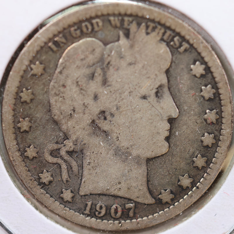 1907 Barber Quarter, Very Good Circulated Coin, Store