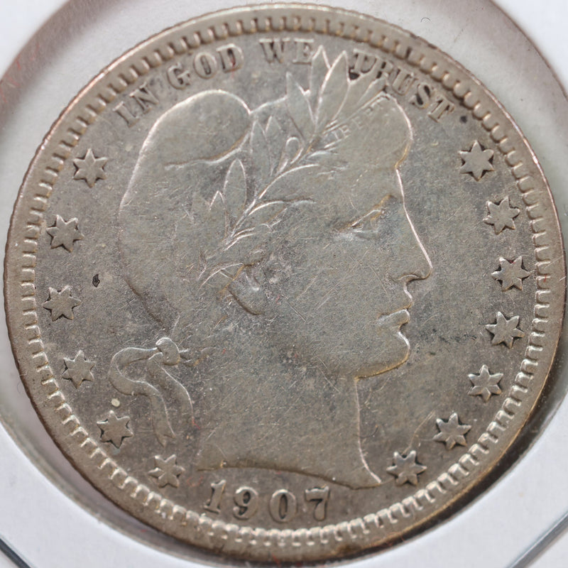 1907-D Barber Quarter, Very Good Circulated Coin, details, Store