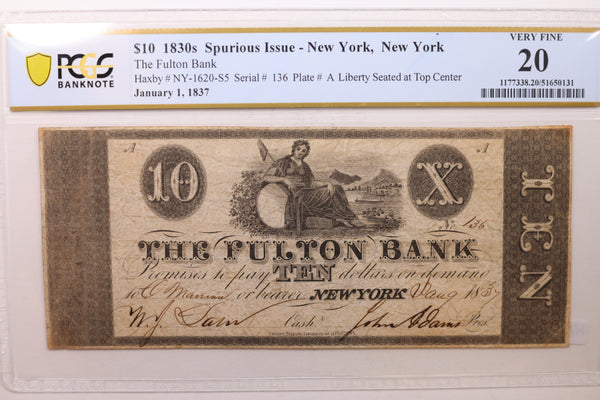1837 $10, New York, N.Y. Spurious Issue. PCGS VF-20. Store #GNY012.