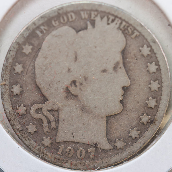 1907-O Barber Quarter, Good+ Circulated Coin, Store #QR901