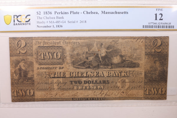 1836 $2, Chelsea, Massachusetts, Obsolete Currency, PCGS Fine-12, Store #GMA012.
