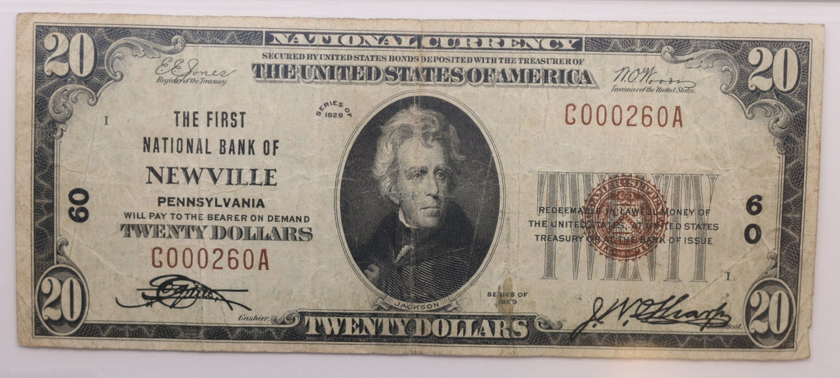 1929 $20, National Bank Note, CH# 60, Newville, PA. PCGS VF-20, Store #NBN078.