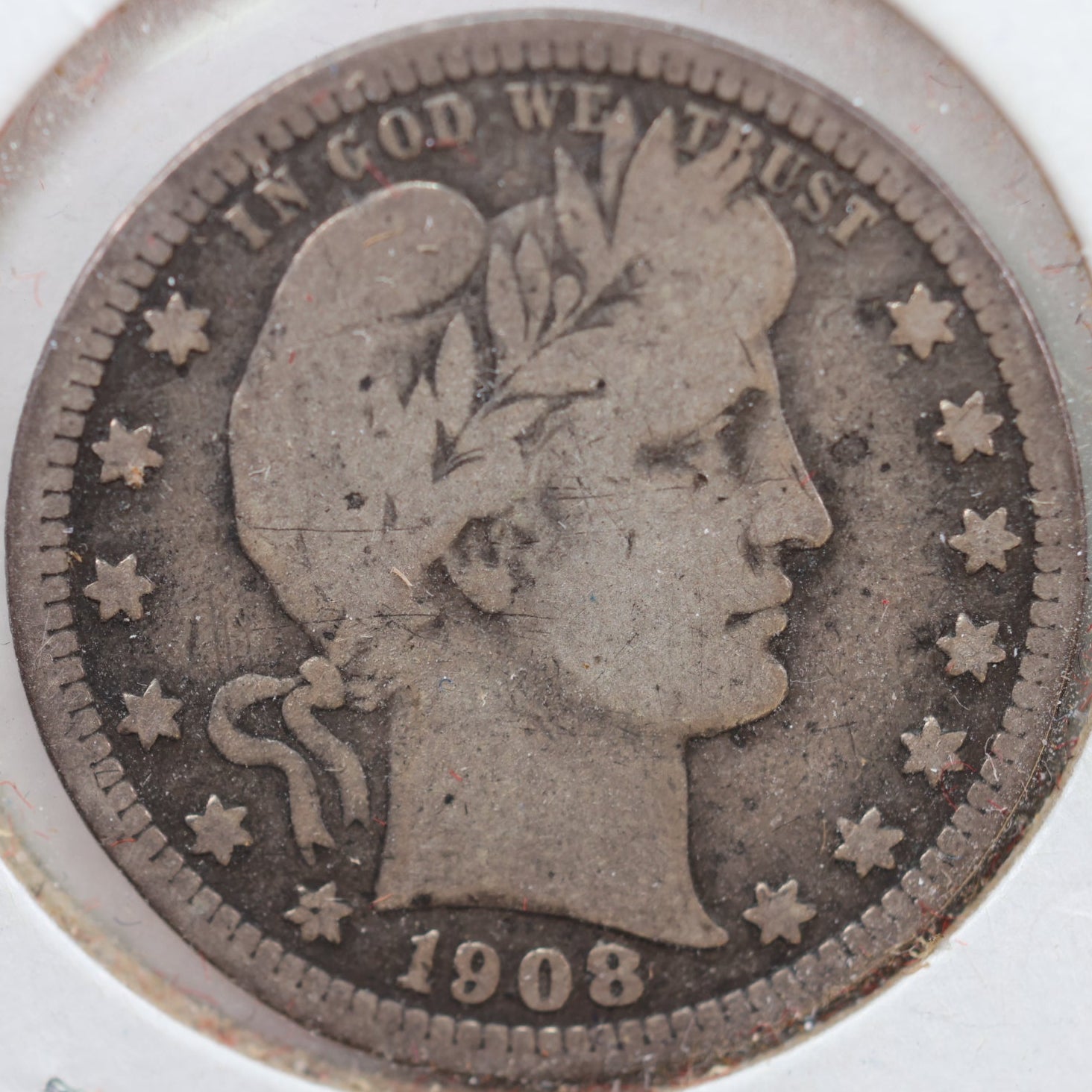 1908 Barber Silver Quarter, Very Good Circulated Coin, Store #QR905