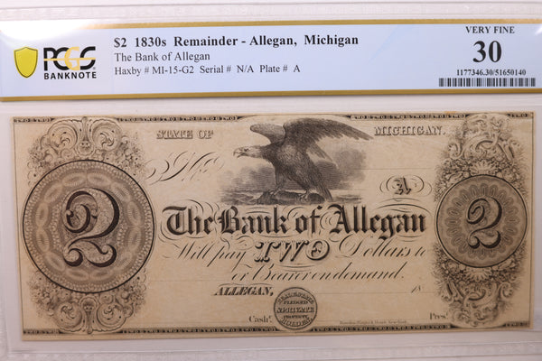 18__ $2, Allegan, Michigan, Obsolete Note, PCGS VF-30., Store #GMI0103.