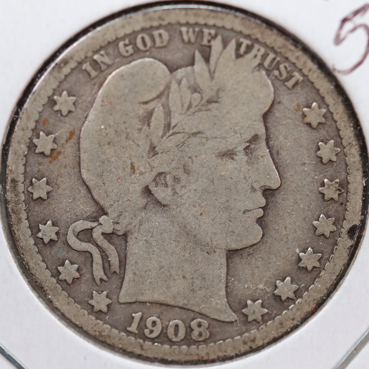 1908-D Barber Quarter, Very Good Circulated Coin, Store #QR907