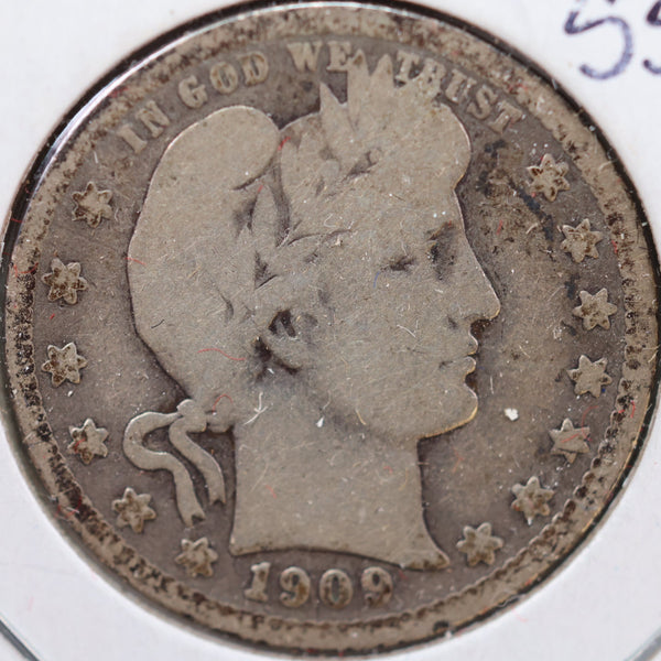 1909 Barber Quarter, Good+ Circulated Coin, Store #QR913