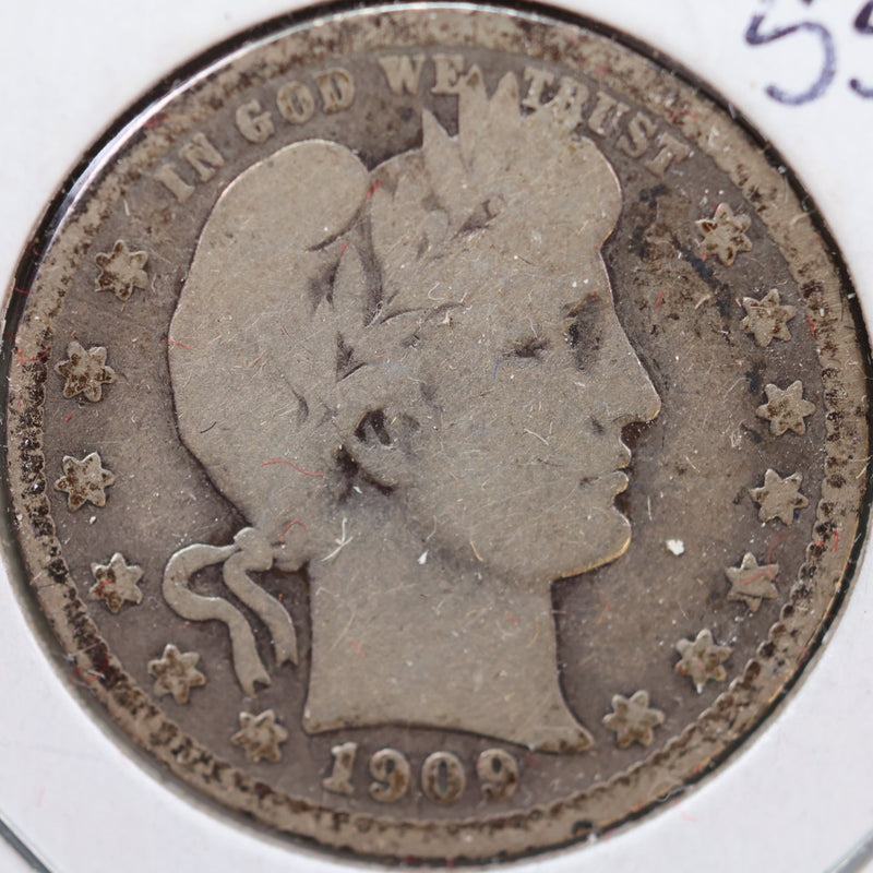 1909 Barber Quarter, Good+ Circulated Coin, Store