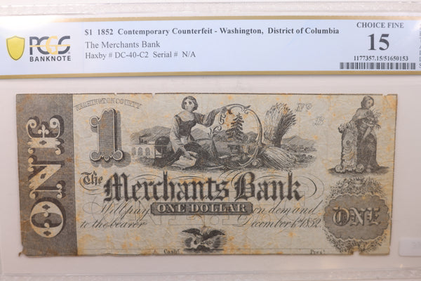 18__ $1 Merchants Bank, Washington, D.C. Obsolete, PCGS Fine-15., STORE #GDC018.