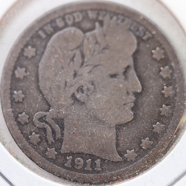 1911-D Barber Quarter, Very Good Circulated Coin, Store #QR926