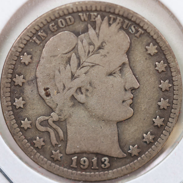 1913 Barber Quarter, Very Good Circulated Coin, Store #QR933