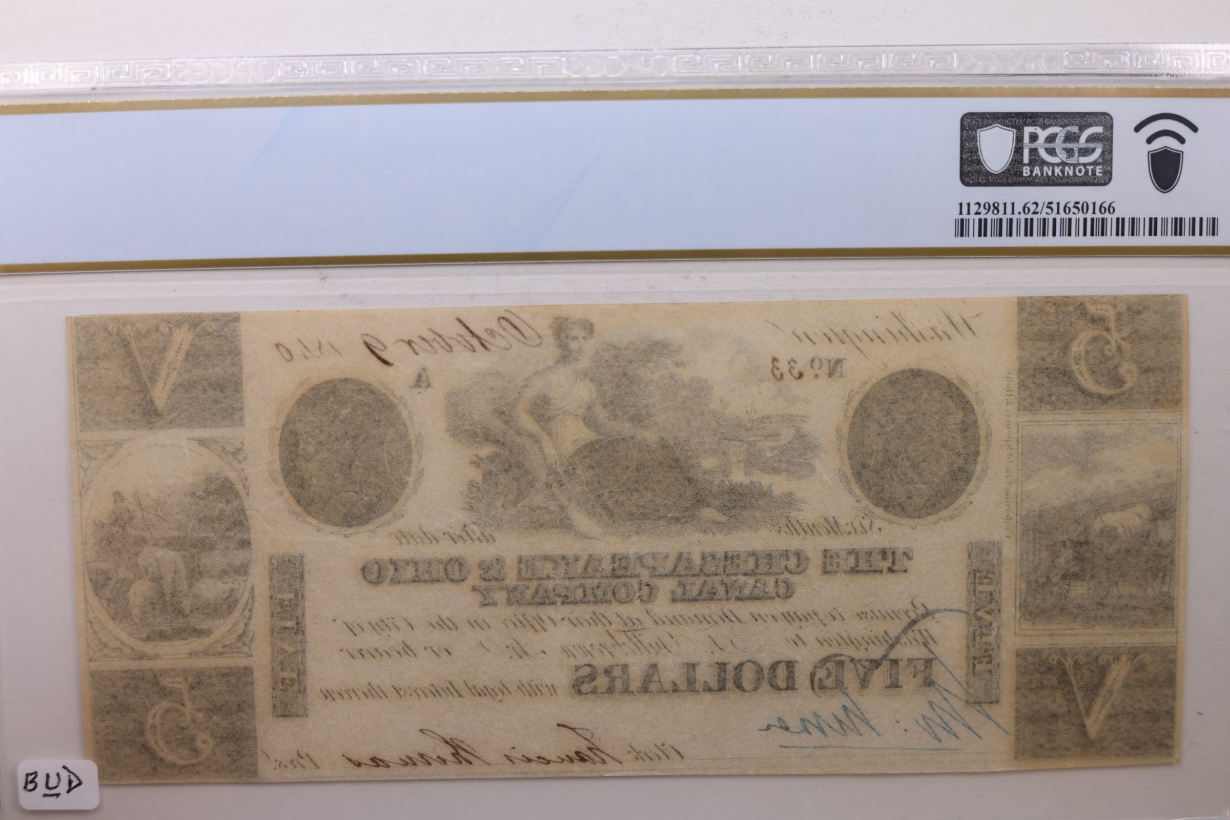 1840 $5, Chesapeake & Ohio Canal, Wash D.C., Obsolete Note, PCGS CU-62, STORE #GDC030.