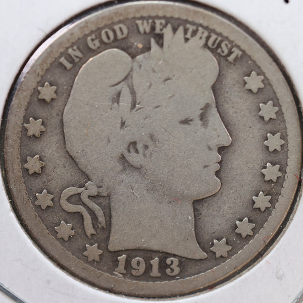 1913 Barber Quarter, Good Circulated Coin, Store #QR934