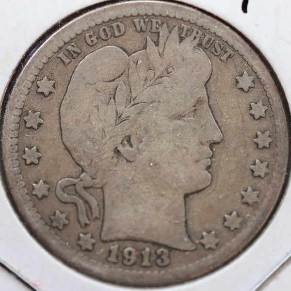 1913-D Barber Quarter, Very Good Circulated Coin, Store #QR935