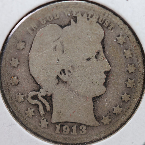 1913-D Barber Quarter, Good Circulated Coin, Store #QR936
