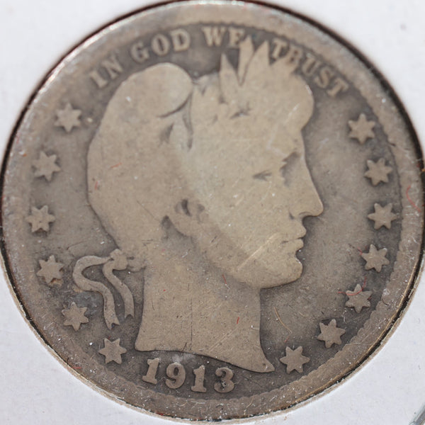 1913-S Barber Quarter, Good+ Circulated Coin, Store #QR937