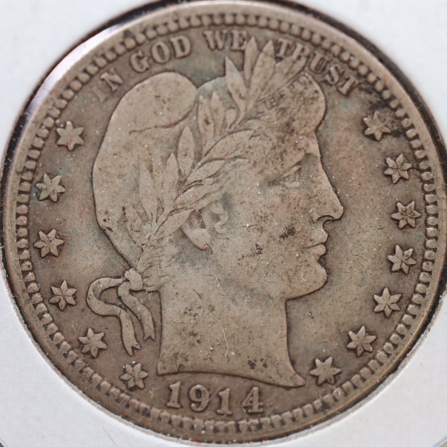 1914-D Barber Silver Quarter, Fine Plus Circulated Coin, Store #QR940