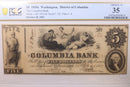 1852 $5, Columbia Bank, Washington D.C., Obsolete Note, PCGS AU-53, STORE