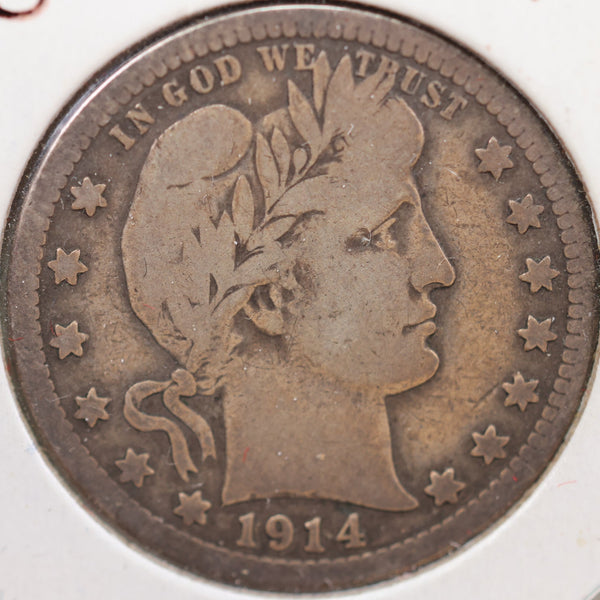 1914-S Barber Quarter, Very Good Circulated Coin, Store #QR942