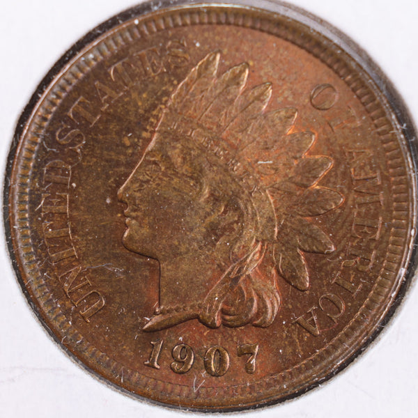 1907 Indian Head Cent, RB Mint State Uncirculated Coin, Store #CT0368