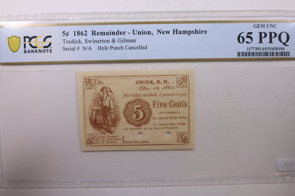 1862 5 Cents, Tredick, Swinerton & Gilman, New Hampshire., PCGS CU-65 PPQ., Store #GNH002.