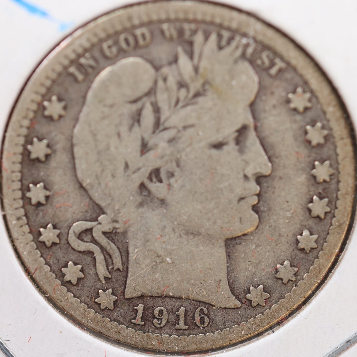 1916-D Barber Silver Quarter, Very Good Circulated Coin, Store #QR952