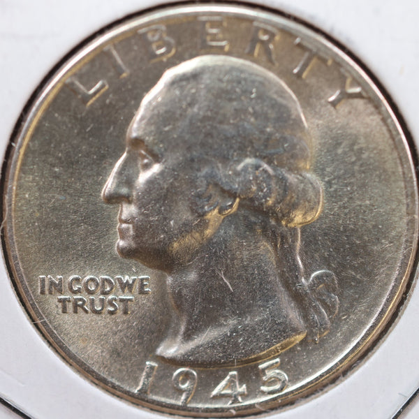 1945 Washington Quarter, Mint State Uncirculated Coin, Store #QR1000