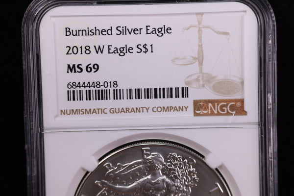 2018-W, American Silver Eagle, Burnished Strike, NGC Certified. Store #23082395