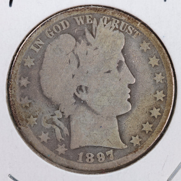 1897 Barber Silver Half Dollar., Very Good Circulated Coin., Store #HR001