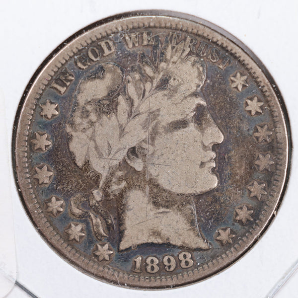 1898 Barber Silver Half Dollar., Very Good Plus., Circulated Coin., Store #HR005