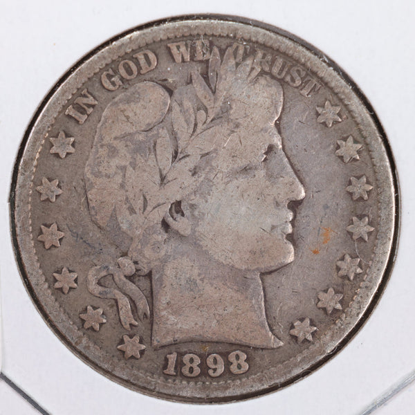 1898 Barber Silver Half Dollar, Very Good, Circulated Coin, Store #HR006