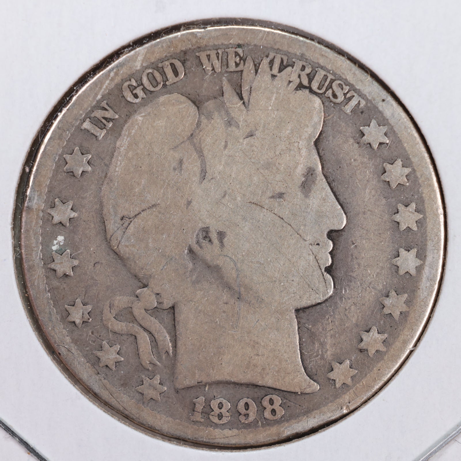 1898-O Barber Silver Half Dollar, About Good Circulated Coin, Store #HR008